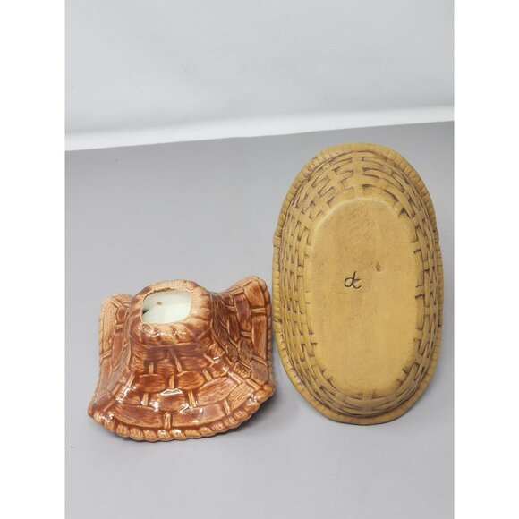 Vintage Ceramic Basket Set With Handle & Woven Design One Is Signed - Picture 7 of 11